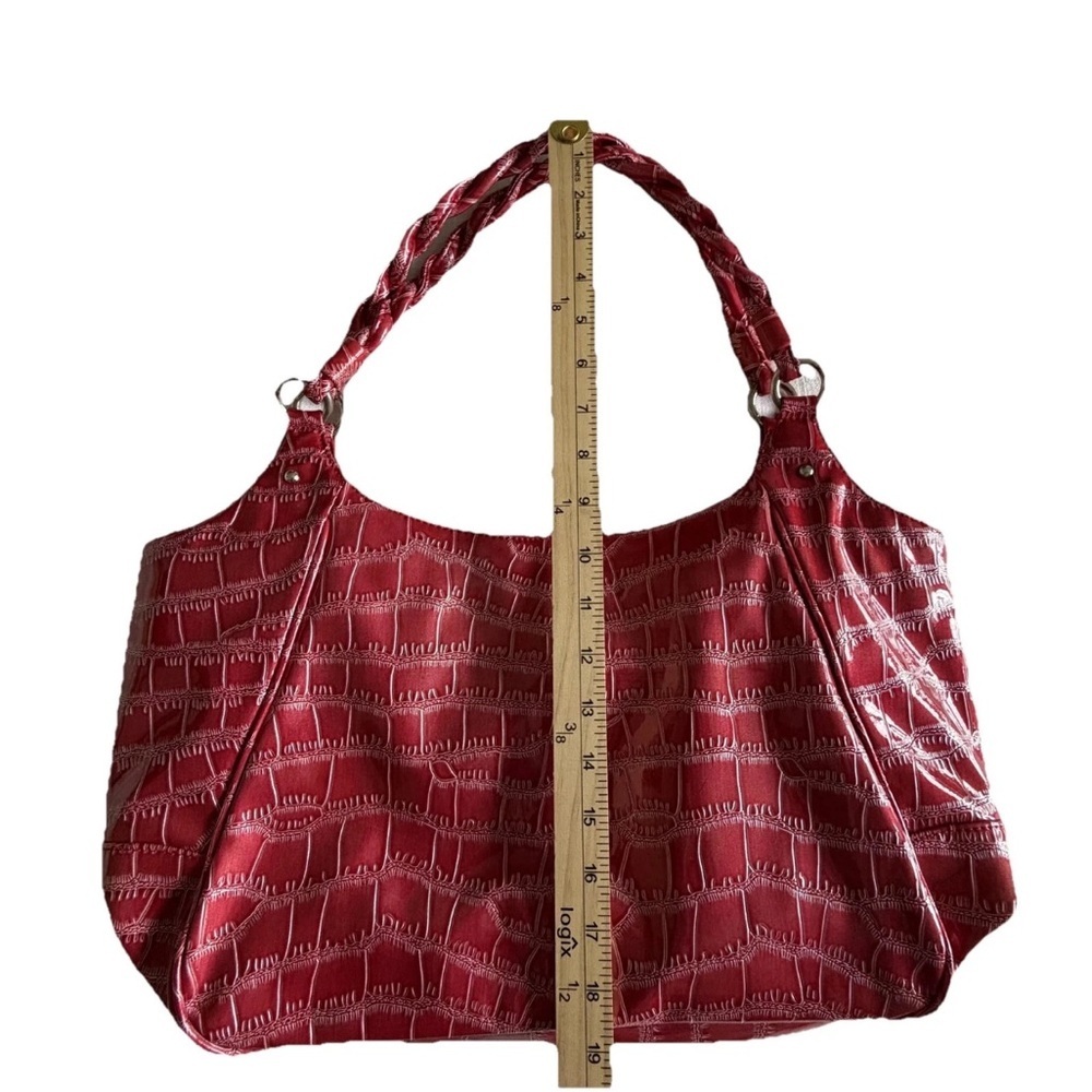 Sag Harbor Shoulder Bag Womens Large Red Faux Leather Crocodile Braided Zip - Picture 3 of 10